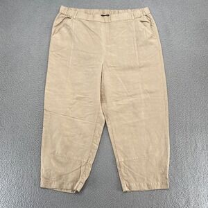 Eileen Fisher Linen Pants Womens XL Pull On Tencel Beige Minimalist Ankle Pocket